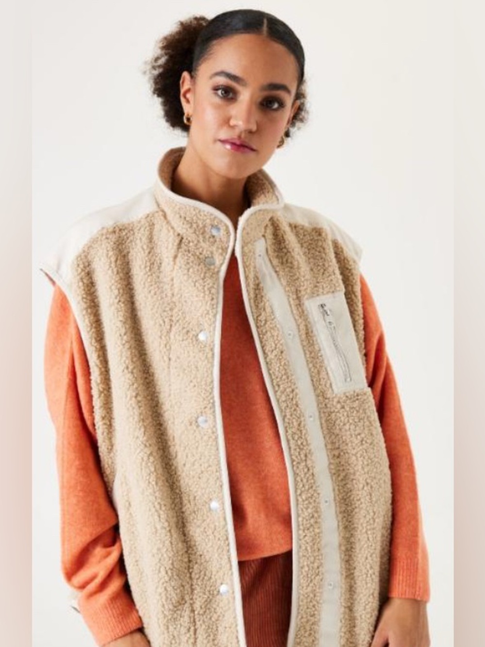 NWT Garcia Teddy Gilet Vest - Beige Fleece - Size S (oversized)